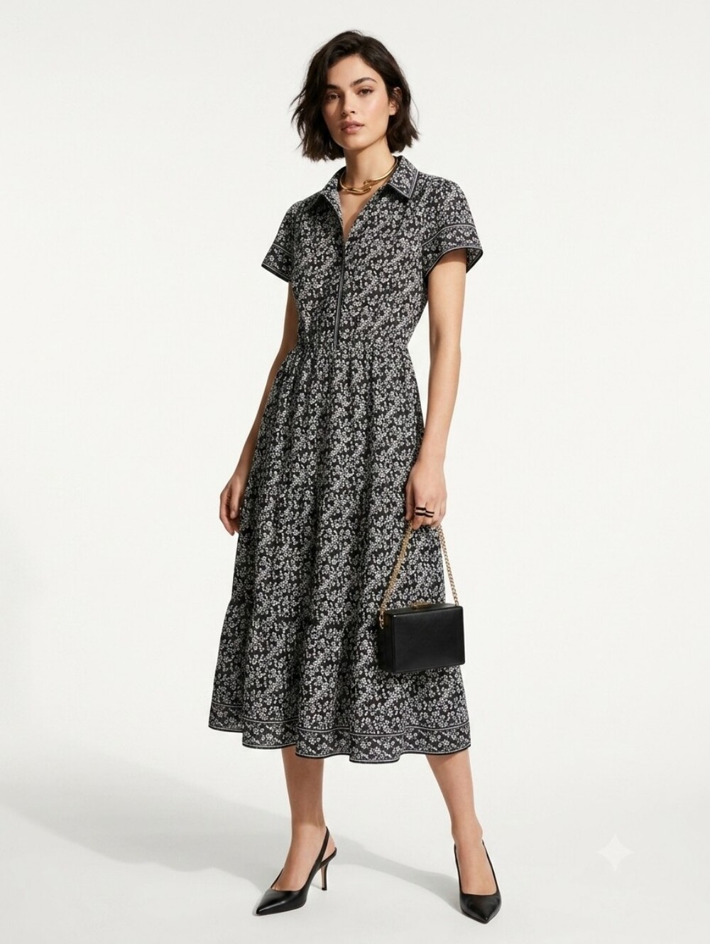 Max Studio ✨️ Women's Black and White Floral Midi Dress Size S